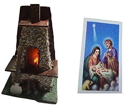 BLUSUPERSHOP Feuerofen mit echtem Feuer, Höhe 14 cm, Kork und Holz, für Hirten, 7-10 cm, für Krippen und Figuren S.G. Armeno Santino Geburt Mar