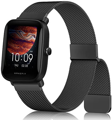 Cinturino Loop Acciaio per Amazfit Bip U/Pro/3/S/S Lite - Cinturino Metallo Magnete Super Magnetico per Donne e Uomini (Nero)