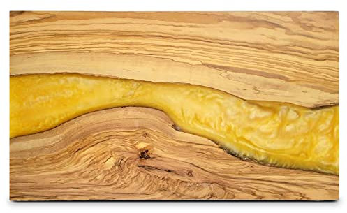 The Live Edge - Olive Wood Charcuterie Boards With Unique Amber Resin Artwork | Meat and Cheese Tray Serving Platter | Epoxy Wooden Cutting Board for Meat, Vegetable & Fruit