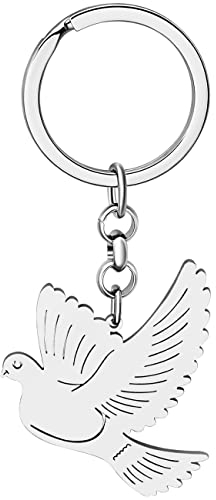 BAMAY Edelstahl Schlüsselanhänger Vögel Kolibri Taube Eule Auto Schlüsselbund Schmuck Geschenke für Frauen Mädchen Tasche Charms (Taube Versilbert)