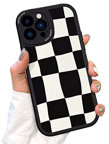 Casechics Kompatibel mit iPhone-Hülle, ästhetisches Design, Retro, klassisches Gitter, kariert, Schachbrett-Kameraobjektivschutz, weich, stoßfest, Handyhülle (schwarz, iPhone 13)