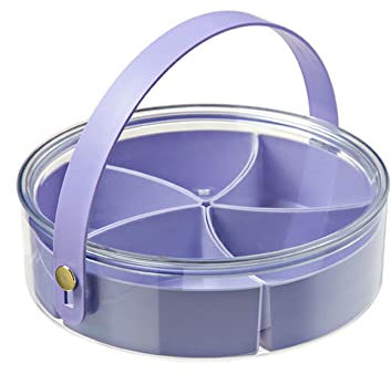 Snackteller Obstteller mit 5 Fächern, Tragbare Snackschale Plastik Snack Tablett Wiederverwendbare Serviertablett Obst Snackbox mit Deckel Transportbox Snackschale für Desserts Tisch, Nüsse-26cmx8cm