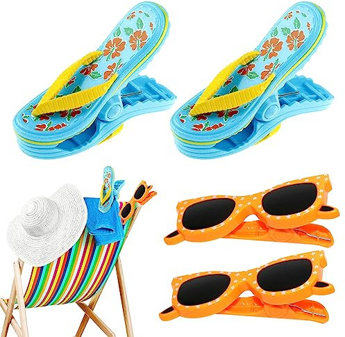 Riisoyu 4 pezzi Clip per Asciugamani da Spiaggia, Mollette per Asciugamani Antivento Mollette per Telo da Spiaggia Grande Mollette da Bucato per Sdraio e Sedie