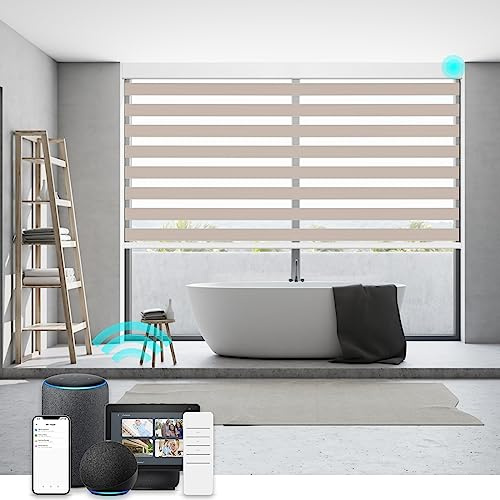 Changshade Smart Zebra Roller Blinds Motorized Shades Work with Alexa, Window Shade Intelligent Electric Automatic, JZCMD-RBS-BG-DNA, Beige(blackout) (MYDY25Z-1)