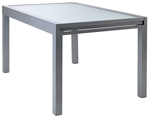 Home4You Ausziehtisch Gartentisch Terrassentisch | 135x90 cm | Grau | Aluminium | Glas | Ausziehbar