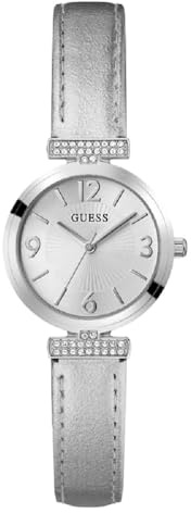 Guess Array Damen-Armbanduhr, Stahl, Leder, silberfarben, GW0614L1