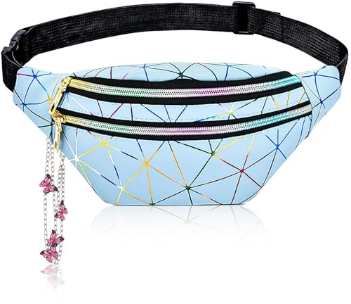 Mädchen Gürteltasche Kinder Bauchtasche Kinder mit Schmetterlings Anhänger Wasserdicht PU Leder Bunt Bauchtasche für Teenager mit Verstellbarem Gurt,Mehreren Reißverschlusstaschen für Festival,BMHNQ
