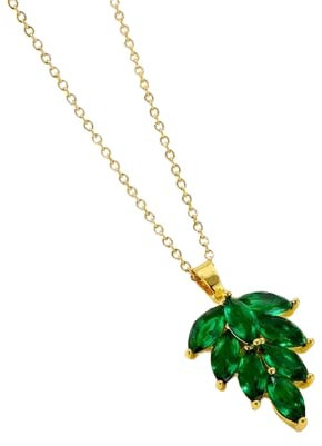 Gold Filled Emerald Green Zirconia Leaves Necklace/Pendant-Wedding Jewelery-Birthday,Mothers Day,Gift-Branch Necklace