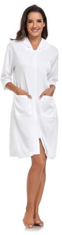 Jlowesun bademantel waffelpique damen,leichtes, mittelgroßes bademantel sauna damen,frauenbademang,Hoch saugfähige bademantel damen mit reißverschluss mit weicher Kapuze und Taschen