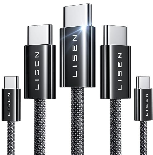 LISEN 5-Pack USB Type C to Type C Cable, 1M+1M+2M+2M+3M, 60W Fast Charging, Compatible with Samsung, iPad, MacBook, iPhone 15 Pro