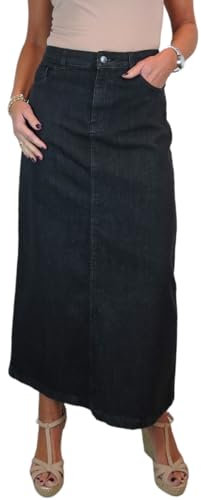 icecoolfashion Women's Very Stretchy Denim Maxi Skirt Ladies Casual Straight Long Jeans Skirt Washed Black 10-22 (16)