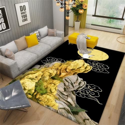 Kunsen Bettumrandung Teppich Teppich Mädchen Jugendzimmer Waschbarer Salonteppich Mit Orientalischem Vintage-Bergmuster 140X200Cm Kuscheliger Teppich Gelb