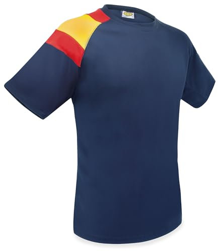 Camiseta Dry & Fresh con Bandera de España en el Hombro: Frescura Permanente, Transpirable y Secado Ultra Rápido (S, Azul Marino)