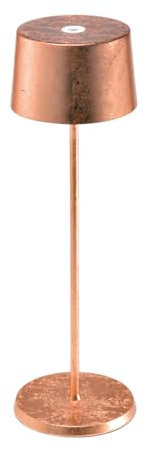 Zafferano, Olivia Pro Lampe mit Kupferfarbenes Blatt, Tragbare und Wiederaufladbare Tischlampe mit Touch Control, Geeignet für Wohnzimmer und Außenbereich, Dimmer, 2200-3000 K, Höhe 35 cm