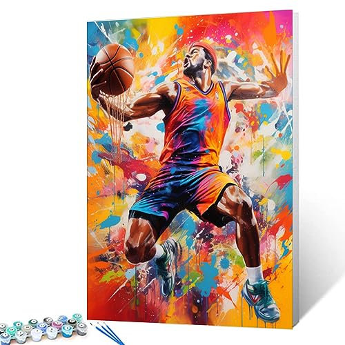 Malen nach Zahlen für Erwachsene und Kinder auf Leinwand, Ball, Sport, Wandkunst für Schlafzimmer, DIY, brennendes Pop-Art-Ölgemälde, Acrylfarben, Graffiti, moderne Heimdekoration, 40,6 x 50,8 cm,
