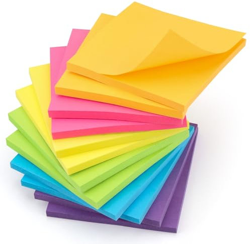YISAN 600pcs Haftnotizen 76x76, Sticky Notes, 12 Pads Selbstklebende Haftnotizen, 50 Blatt/Pad für Büro, Zuhause, 71136