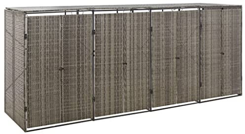 Abri Poubelle Extérieur, Cache Poubelle Abri pour Poubelle Conteneur pour Cache-Poubelle Abri pour Poubelle Quadruple Gris 274x80x117 cm Résine tressée