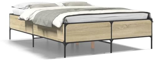 vidaXL Bettgestell, Bett mit Metallbeine Sperrholzlatten, Doppelbett für Schlafzimmer, Modern, Sonoma-Eiche 160x200cm Holzwerkstoff Metall