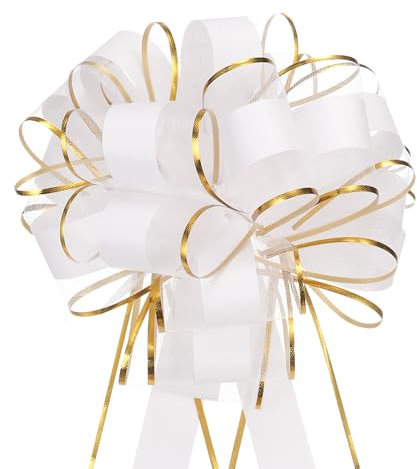 QUARKZMAN 5 Stück Geschenk Schleife 15cm Geschenkbänder Matte Ziehschleife Groß Dekoschleife für Geschenkverpackung Hochzeit Tüten Weihnachten Körbe Auto Deko, Weiß