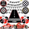Rennwagen Geburtstag Party Dekorationen Junge, 54 Stück Auto Geburtstagsdeko Happy Birthday Banner Rennen Ballons Zielflagge Wimpel Wheels Folienballon Racetrack Boden für Kinder Sport Geburtstag Deko