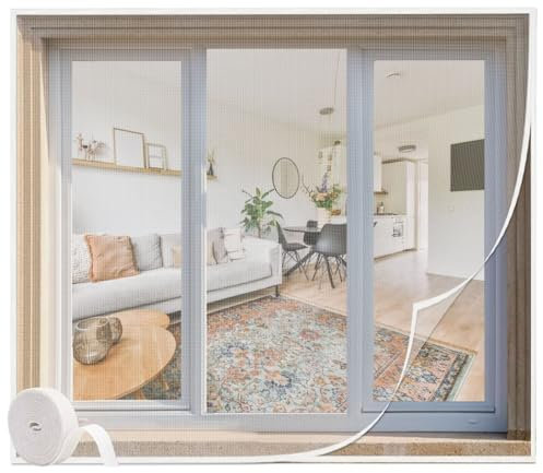 Moustiquaire Fenetre, 60x100cm Blanc Moustiquaire pour Fenêtre Avec Bandes Autocollantes, Filet Écran Insecte, Moustiquaires pour Fenêtre, Sans Perçage Facile à Installer