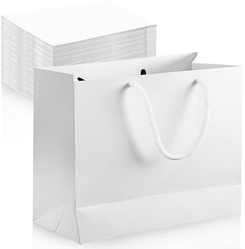 Geschenktüte Geschenktasche Mit Griffen Geschenktüten papiertüten Weiß Wiederverwendbar Papier Geschenkbeutel Für Kleidung Weihnachten Hochzeit Einkaufstüten Und Geburtstag (27 * 8 * 21cm)