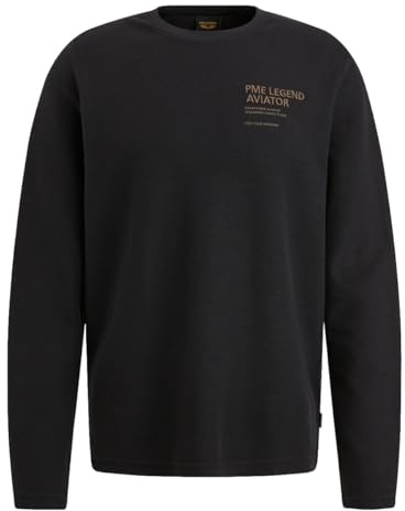 PME Legend Long Sleeve R-Neck Structured Pique Gd - Herren Sweatshirt, Größe:L, Farbe:black onyx