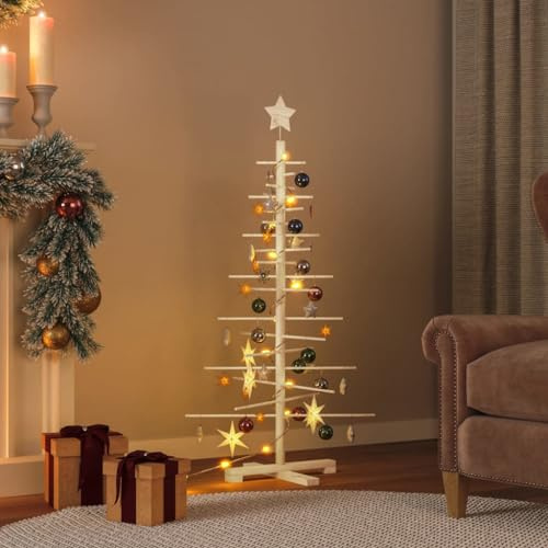 Brokky Albero di Natale Decorativo in Legno 125 cm Legno Massello Pino-Albero di Natale Decorazione Natalizia Design Minimal Artificiale Arredamento Natalizio Addobbo