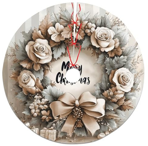 Blumenkranz Weihnachtsbaumrock Vintage Beige Urlaub Baumrock für festliche Heimdekoration Xmas Party Dekor Indoor Outdoor 91,4 cm