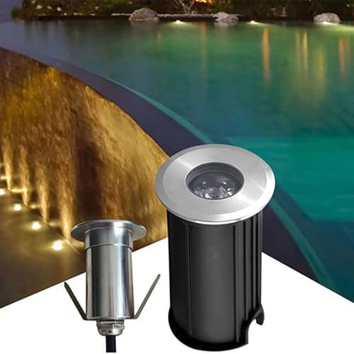 Focos Suelo Led Exterior - Foco LED Subacuático Incrustado, Mini Luz Subacuática 1W, Ángulo Haz 30°, Luces LED Redondas Impermeables IP68 Para Paisaje, Para Escaleras, Terrazas, Piscinas(White light,2