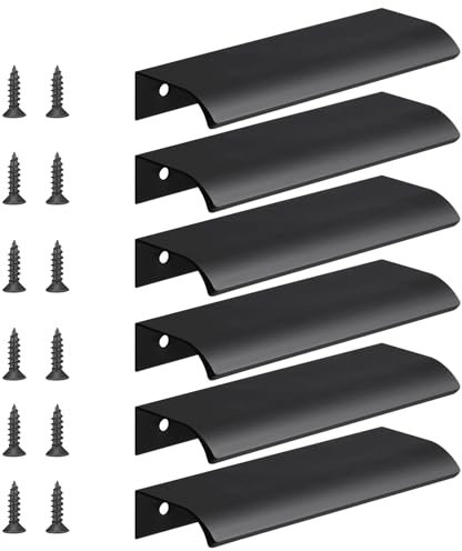 flintronic 6 PCS Tiradores Cocina Ocultos, Tiradores Cocina Ocultos Negro, 120 mm Tiradores Ocultos Cocina, Aluminio, Tiradores Ocultos para Cajones con Tornillos, para Puerta de Armario Cajones