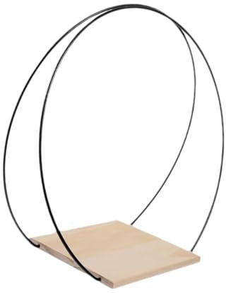 Harilla Metall-Blumenkranz, Mittelstück, Holzgirlande mit Holzständer, schwarzer Metallring, Kreisrahmen, Kranzreif für Hochzeit, Geburtstag