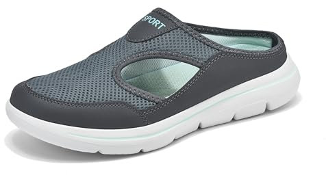 Meik Mangni Hausschuhe Damen Herren Clogs Leichte Pantoffeln atmungsaktive Pantoletten Mules rutschfest Gartenschuhe Sabots Outdoor Indoor Grau Grün Gr.40 EU