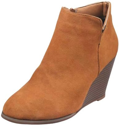 Stivali corti cuciti alla moda da donna caldi stivali alti polpaccio largo, Giallo, 40 EU