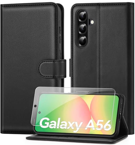 ivencase Compatible with Samsung Galaxy A56 5G Phone Case with 1 Screen Protector, [RFID Blocking] PU Leather Flip Wallet Case with Card Slots Stand Magnetic Cover for Samsung A56 - Black