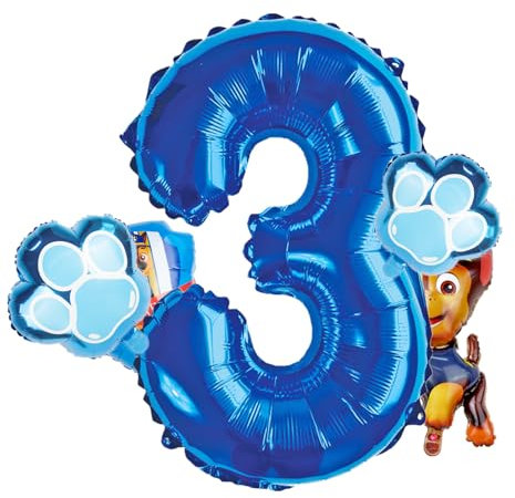 Biuebinc Luftballons Geburtstag Paw Dog Luftballon 2-5 Geburtstag Luftballons Blau Happy Birthday Deko Zahlen 2-5 Ballon Paw Dog Kindergeburtstag Deko Partydeko Junge