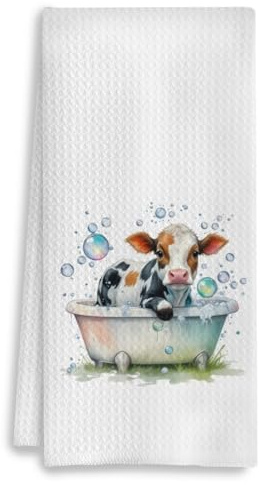 COWEB Lustige Kuh-Badezimmer-Handtücher, 2er-Set, Kuh-Badezimmer-Dekoration, Kinder in der Badewanne, dekorative Handtücher, Kinder-Geschirrtücher, 40,6 x 61 cm
