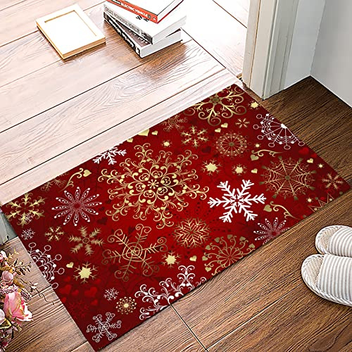 Fußmatte Frohe Weihnachten Ombre Rote Winter Schneeflocke Waschbar Fußabtreter Weicher Matte Für Außen Schlafzimmer Innen 40X60cm