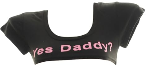 Women Sexy Crop Top Short Sleeve Mini T Shirts Scoop Neck Solid Half Shirt Blouse Yes Daddy Print Outfit Lingerie Tees Club Vest Tops Clubwear for Party Valentine Date Rave Cosplay