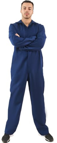 EraSpooky Costume da meccanico blu da uomo per Halloween tuta intera a maniche lunghe per adulti