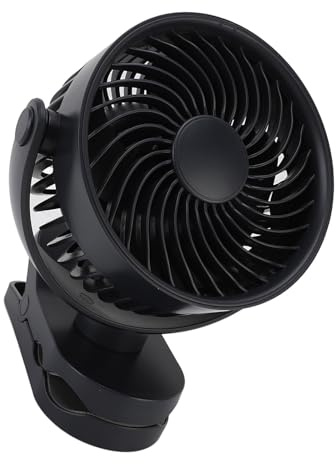 OVAQUIXI on Fan, 2000mAh USB Rechargeable Portable Fan with 4 Speeds, 360° Rotation, Quiet Operation, for Home Office Camping Travel (Black)