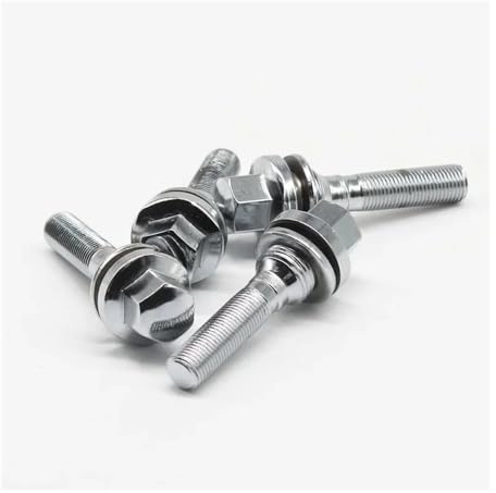 Boulons de jante Compatible Avec Peugeot 206 307 308 407 408 Boulons roue en alliage à filetage extra long rondelles plates M12 x 1,25 4 pièces(Dacromet Length 45mm)