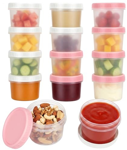 NUTKIT Envases de Plastico con Tapa 200ml, 12pcs Contenedores Pequeños | Reutilizables,Envases Congelador Superponibles con Marca Escala,Tapers para Mermelada,Salsas, Snacks y Alimentos(2 Colores)