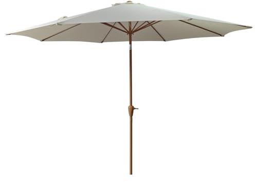 Sombrilla recta redonda Ø 3,30 m HAPUNA Beige – Sombrilla de jardín efecto madera – Apertura manivela
