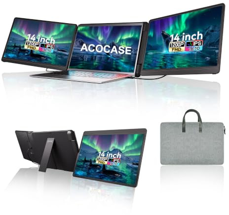 ACOCASE Portable laptop Screen Extender,14-1200P-Triple Portable Monitor | Mac M1/M2/M3/M4 Pro/Max supported (base chips not) | Win Mac Android Linux Chromebook | work from home travel study