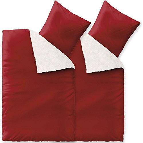 CelinaTex Fantasia Bettwäsche 155 x 220 cm 4teilig Nicki Bettbezug Sherpa Lammfell-Optik Bezug Sandy rot