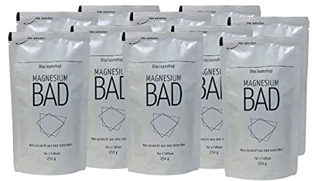 DIACLEANSHOP Magnesiumbad Fußbad 10x250g Magnesium Flakes Totes Meer | 10 Portionsbeutel Naturprodukt Ohne Abwiegen Badezusatz Fußpflege