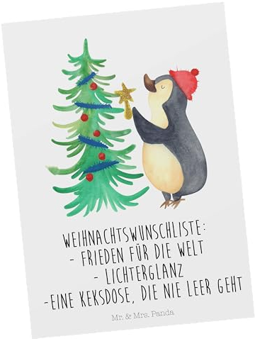 Mr. & Mrs. Panda Postkarte Pinguin Weihnachtsbaum - Geschenk, Geburtstagskarte, Nikolaus, Winter, Einladung, Weihnachtsdeko, Weihnachten,