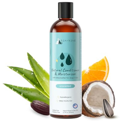 kin+kind Katzen- und Hunde-Conditioner mit Sheabutter, natürliche Formel mit Betain und Aloe, spendet Feuchtigkeit und stellt das Fell wieder her, für Hunde und Katzen, Schuppenschutz und Fellabwehr,