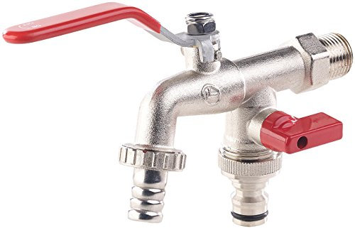 Royal Gardineer Doppelwasserhahn: Doppel-Wasserhahn mit Kugelauslaufventil und 1/2-Zoll-Anschluss (Doppel Wasserhahn Garten, Wasserhahn aussen, Wasseranschluss Wand)
